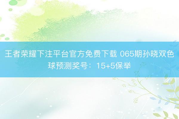 王者荣耀下注平台官方免费下载 065期孙晓双色球预测奖号：15+5保举