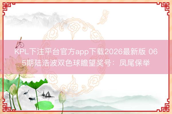 KPL下注平台官方app下载2026最新版 065期陆浩波双色球瞻望奖号：凤尾保举