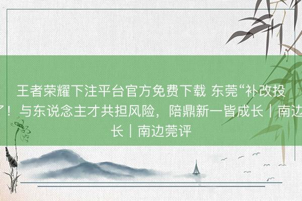 王者荣耀下注平台官方免费下载 东莞“补改投”来了！与东说念主才共担风险，陪鼎新一皆成长｜南边莞评